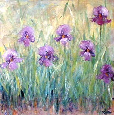 Titre: Purple iris on yellow blue, Artiste: Kauppinen, Riitta